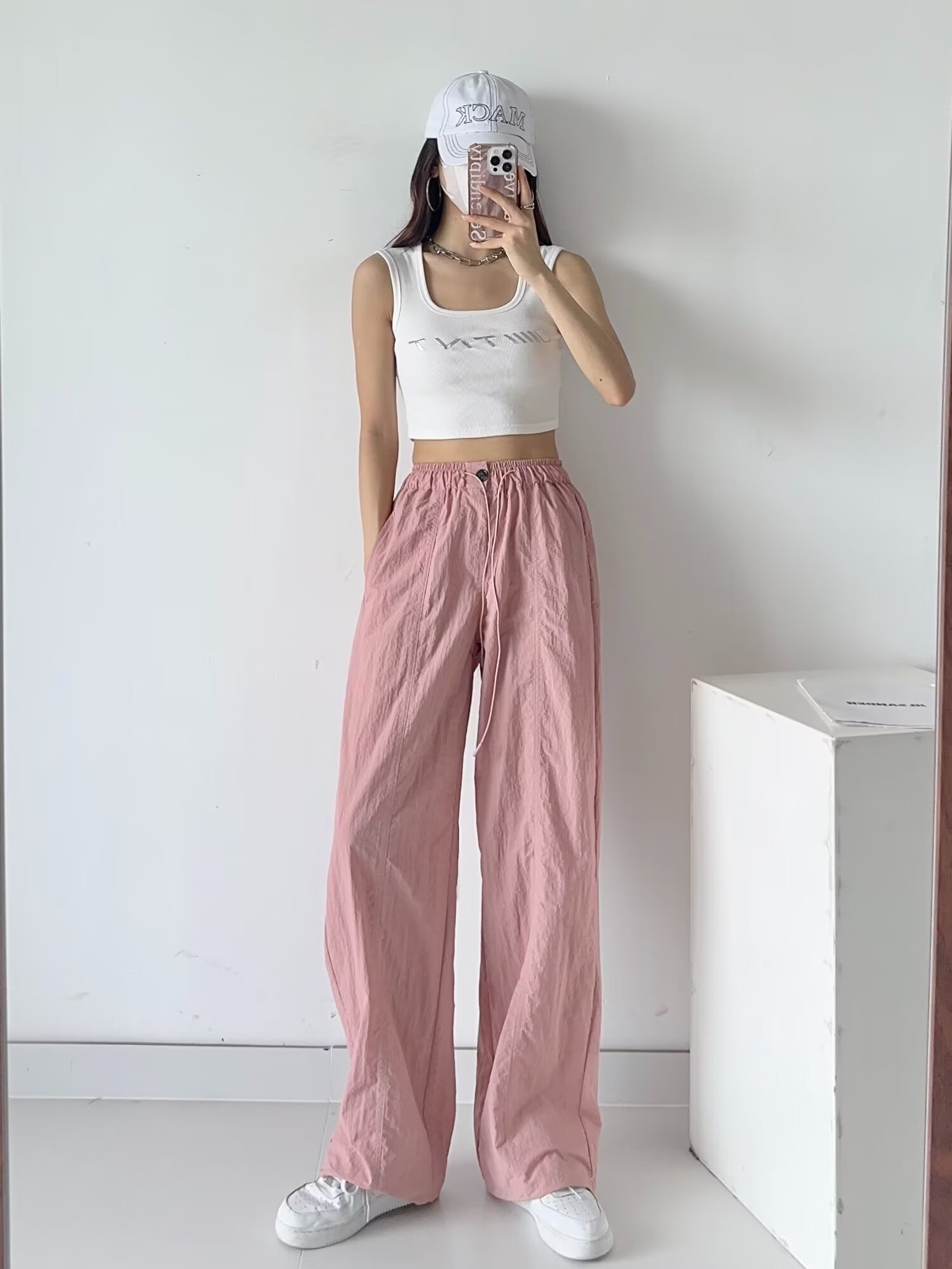 Women's Gray Casual Pants with Loose Low-Waist, Drawstring, Elastic Waist, Pleats, and Quick-Dry Fabric - Functional Workwear Style