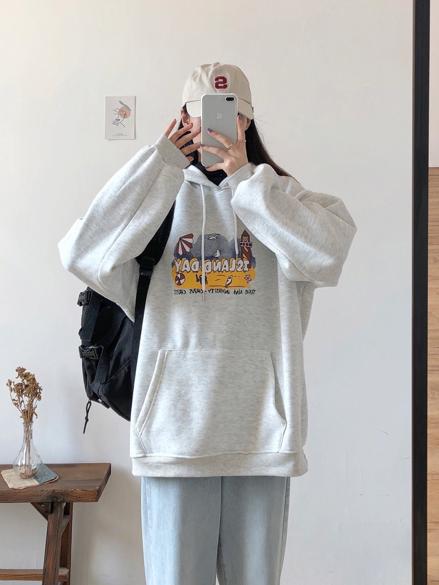 Women's Gray Hoodie, Thin Korean Style Spring Autumn Jacket, Loose BF Trendy Fashion Top for Casual Wear Women's Gray Hoodie, Thin Korean Style Spring Autumn Jacket, Loose BF Trendy Fashion Top for Casual Wear