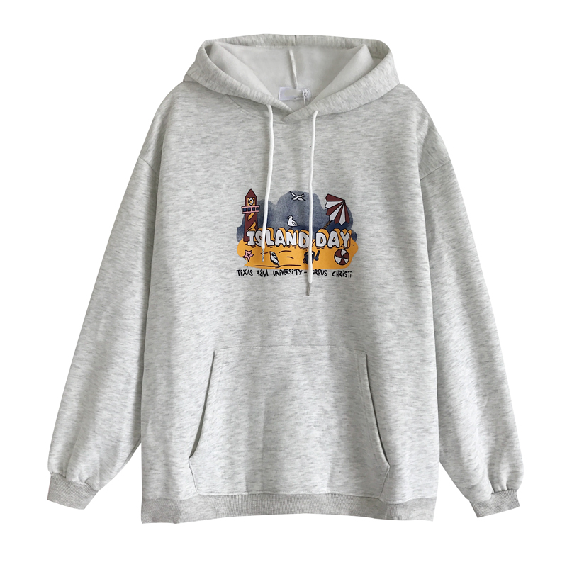 Women's Gray Hoodie, Thin Korean Style Spring Autumn Jacket, Loose BF Trendy Fashion Top for Casual Wear