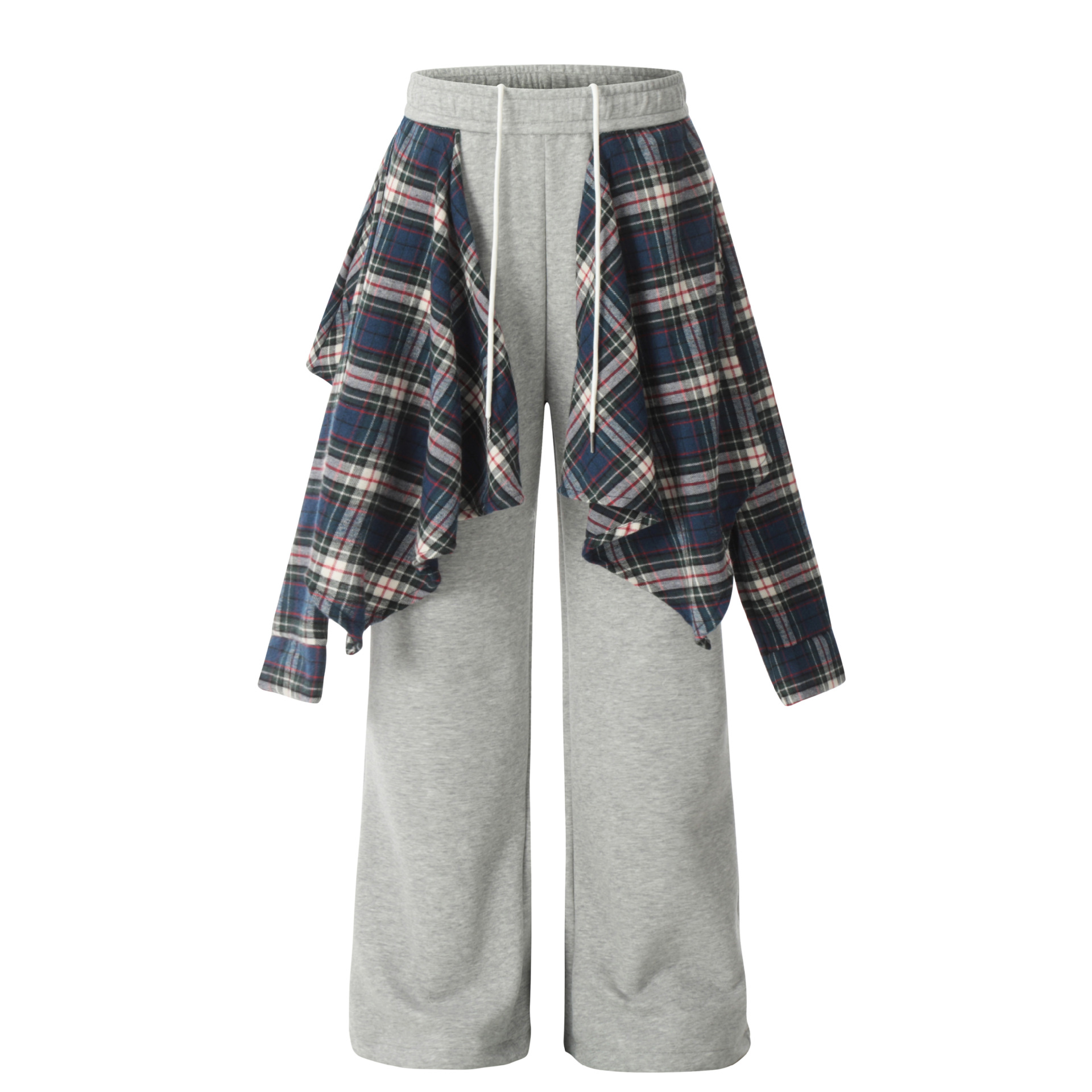 Women's Gray Plaid Splicing Shirt and Straight-Leg Sweatpants Set for Autumn Winter Jazz Dance - Stylish Two-Piece Activewear