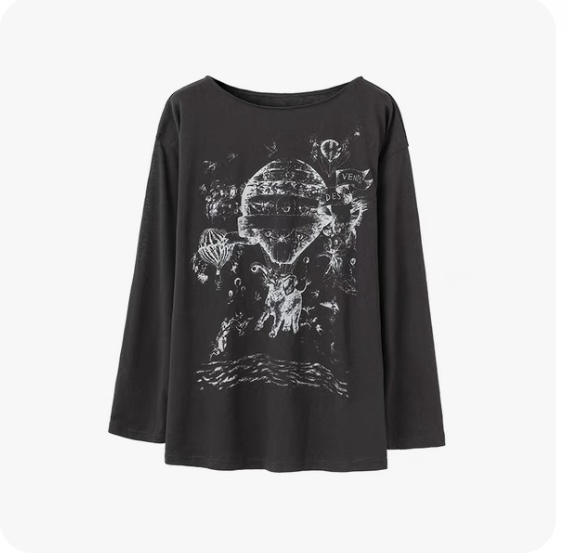 Women's Gray Printed Long-Sleeve Jazz Dance Top - Trendy Loose Fit Cardigan in Lazy Style, Perfect for Y2K and Niche Fashion