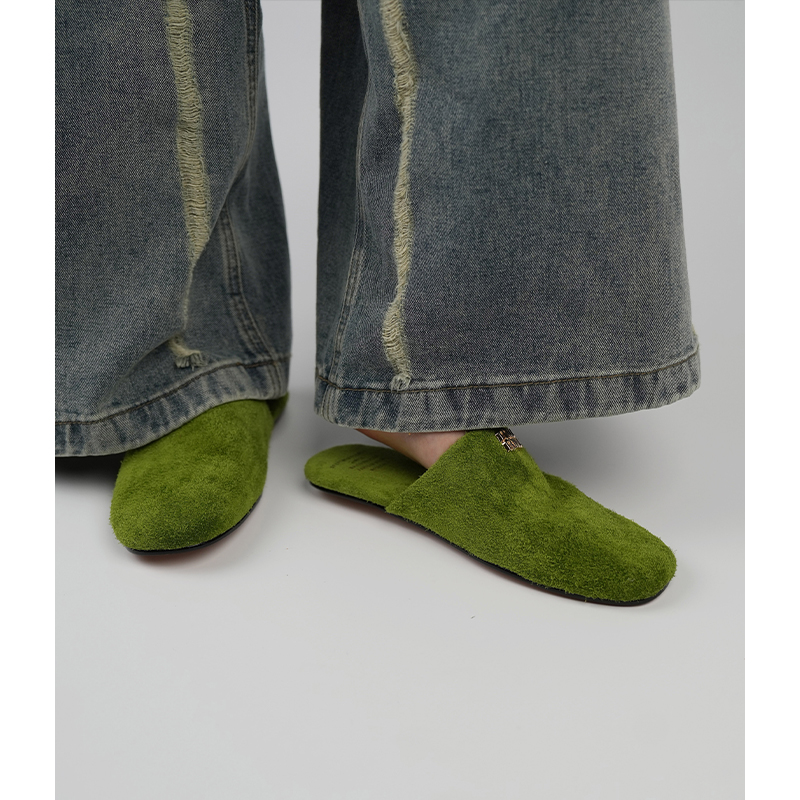 Womenâ€™s Green Open-Toe Slippers - Casual Flat Genuine Leather Half-Sandals for Summer Vacation Fashion