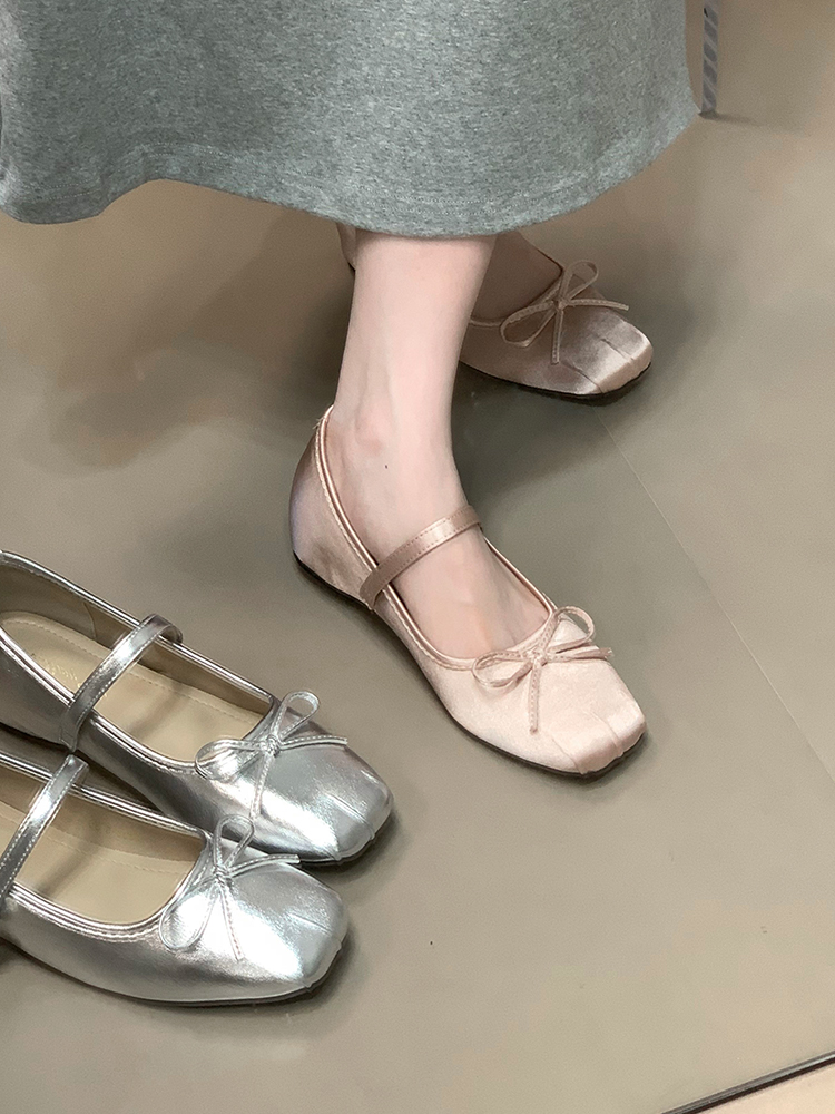 Women's High-Heeled Bow Shoes, 2025 Style, Square Toe, Shallow Mouth, One-Strap Loafers for Skirts - Trendy Fashion Footwear