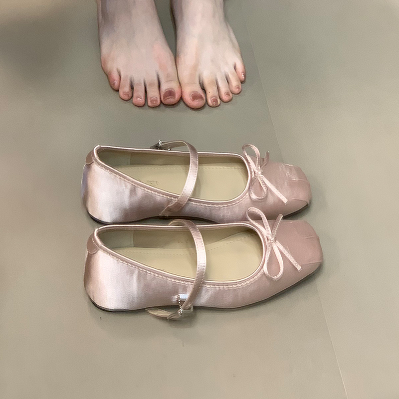 Women's High-Heeled Bow Shoes, 2025 Style, Square Toe, Shallow Mouth, One-Strap Loafers for Skirts - Trendy Fashion Footwear