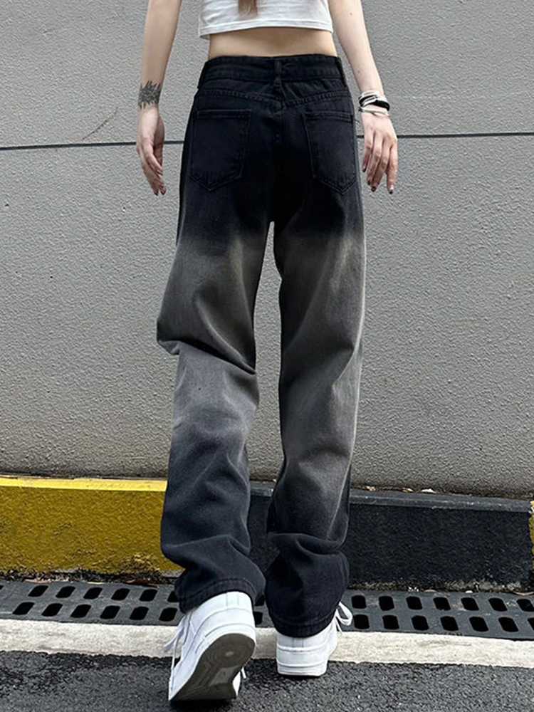 Women's High Waist Printed Wide-Leg Jeans - Trendy Slim Fit Loose Straight Leg Pants for High Street Style Women's High Waist Printed Wide-Leg Jeans - Trendy Slim Fit Loose Straight Leg Pants for High Street Style