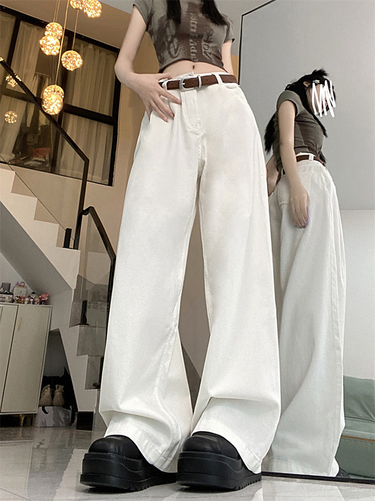 Women's High-Waisted White Wide-Leg Jeans - Casual Loose Fit, Versatile Straight-Leg Design for Effortless American Style Women's High-Waisted White Wide-Leg Jeans - Casual Loose Fit, Versatile Straight-Leg Design for Effortless American Style