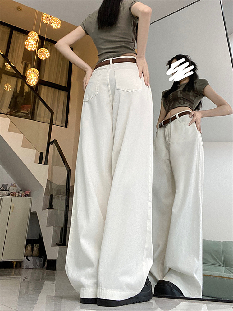 Women's High-Waisted White Wide-Leg Jeans - Casual Loose Fit, Versatile Straight-Leg Design for Effortless American Style Women's High-Waisted White Wide-Leg Jeans - Casual Loose Fit, Versatile Straight-Leg Design for Effortless American Style