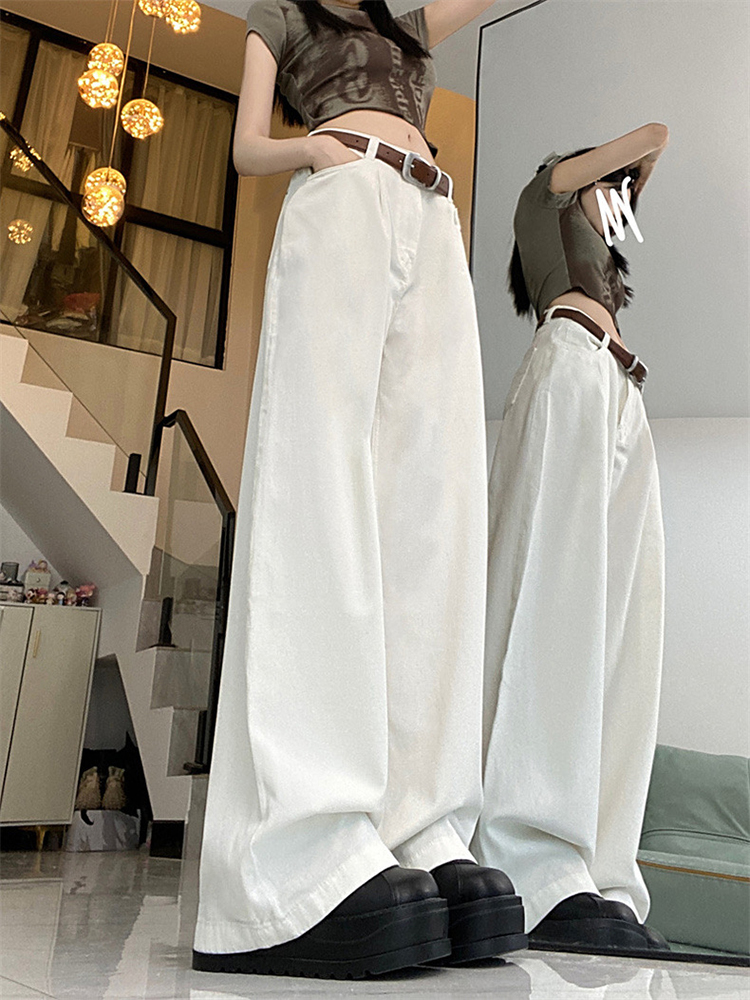 Women's High-Waisted White Wide-Leg Jeans - Casual Loose Fit, Versatile Straight-Leg Design for Effortless American Style Women's High-Waisted White Wide-Leg Jeans - Casual Loose Fit, Versatile Straight-Leg Design for Effortless American Style