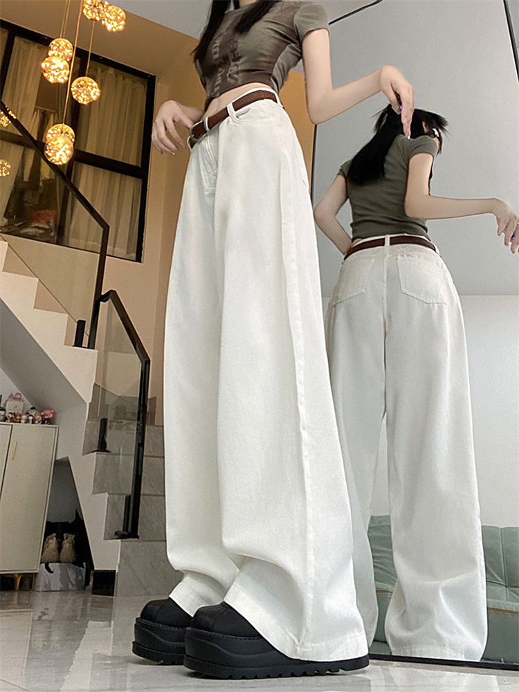 Women's High-Waisted White Wide-Leg Jeans - Casual Loose Fit, Versatile Straight-Leg Design for Effortless American Style Women's High-Waisted White Wide-Leg Jeans - Casual Loose Fit, Versatile Straight-Leg Design for Effortless American Style
