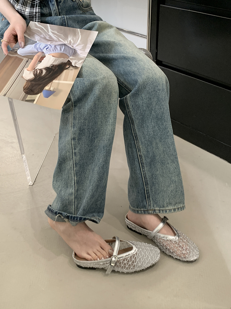 Women's Hollow Mesh Half Slippers - Summer 2025 One-Strap Round Toe Flat Breathable Fishing Net Sandals Women's Hollow Mesh Half Slippers - Summer 2025 One-Strap Round Toe Flat Breathable Fishing Net Sandals