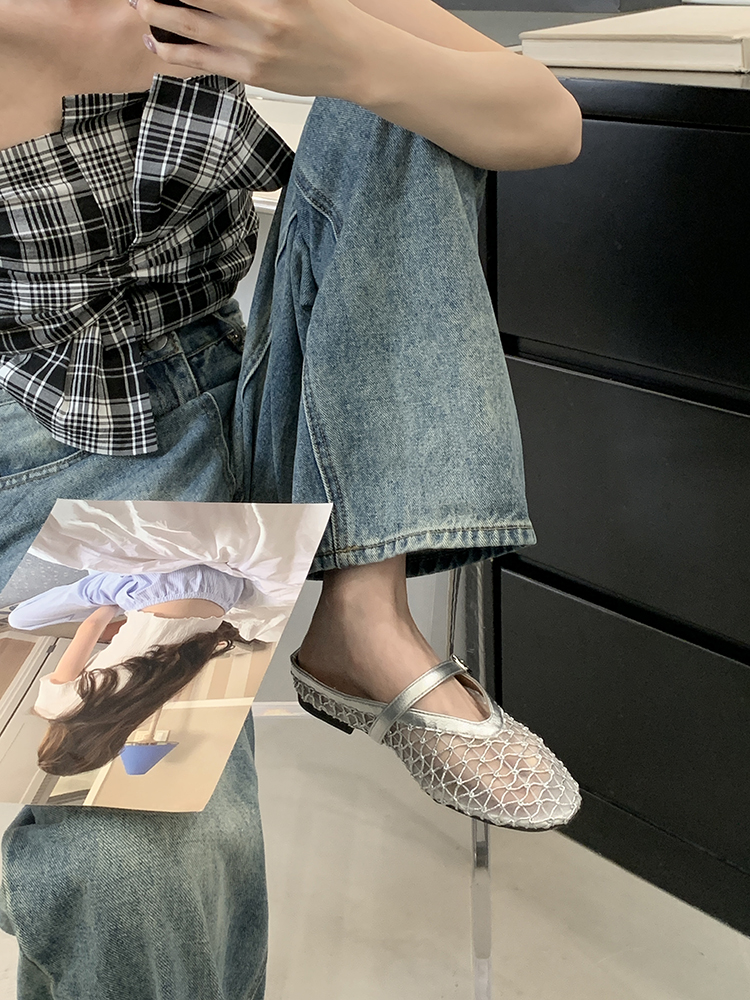 Women's Hollow Mesh Half Slippers - Summer 2025 One-Strap Round Toe Flat Breathable Fishing Net Sandals Women's Hollow Mesh Half Slippers - Summer 2025 One-Strap Round Toe Flat Breathable Fishing Net Sandals