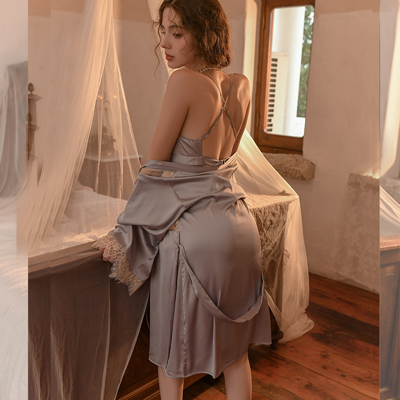 Women's Ice Silk Lace Backless Camisole Nightgown with Underwire for Small Bust, Elegant Sleepwear for a Chic Look Women's Ice Silk Lace Backless Camisole Nightgown with Underwire for Small Bust, Elegant Sleepwear for a Chic Look