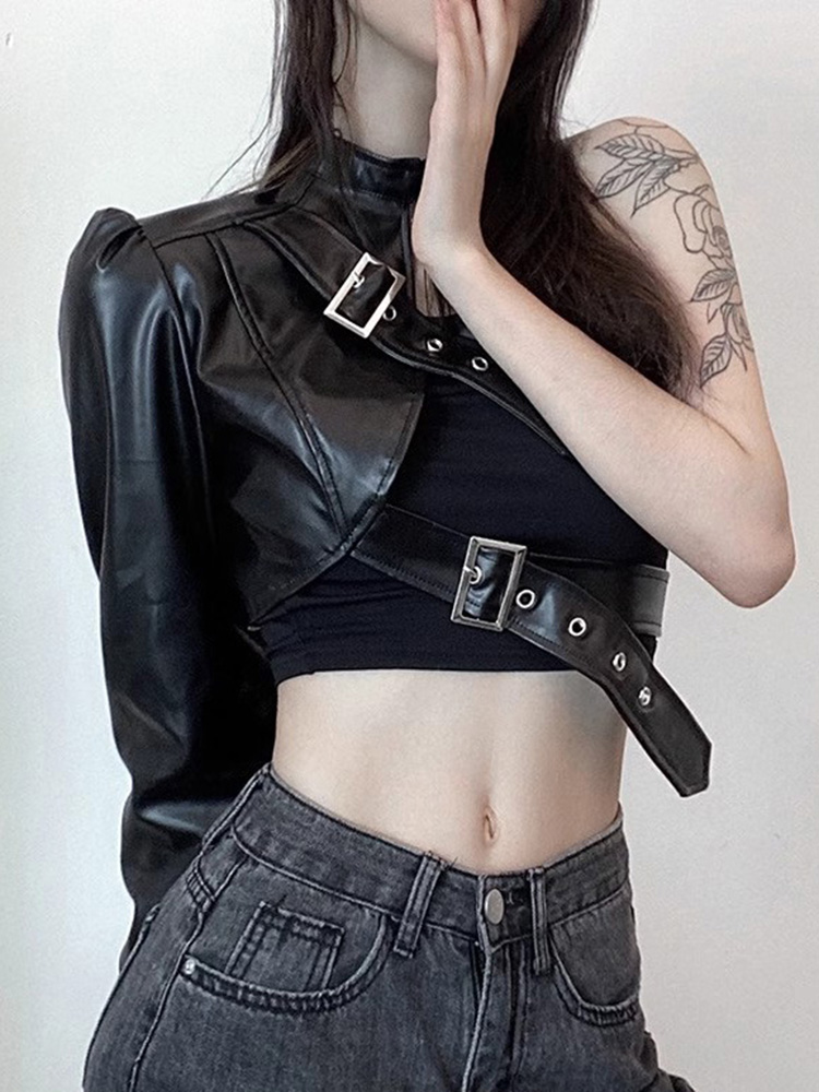 Women's Jazz Dance Performance Outfit - Black American Motorcycle Jacket Top for Group Dance Wear Women's Jazz Dance Performance Outfit - Black American Motorcycle Jacket Top for Group Dance Wear