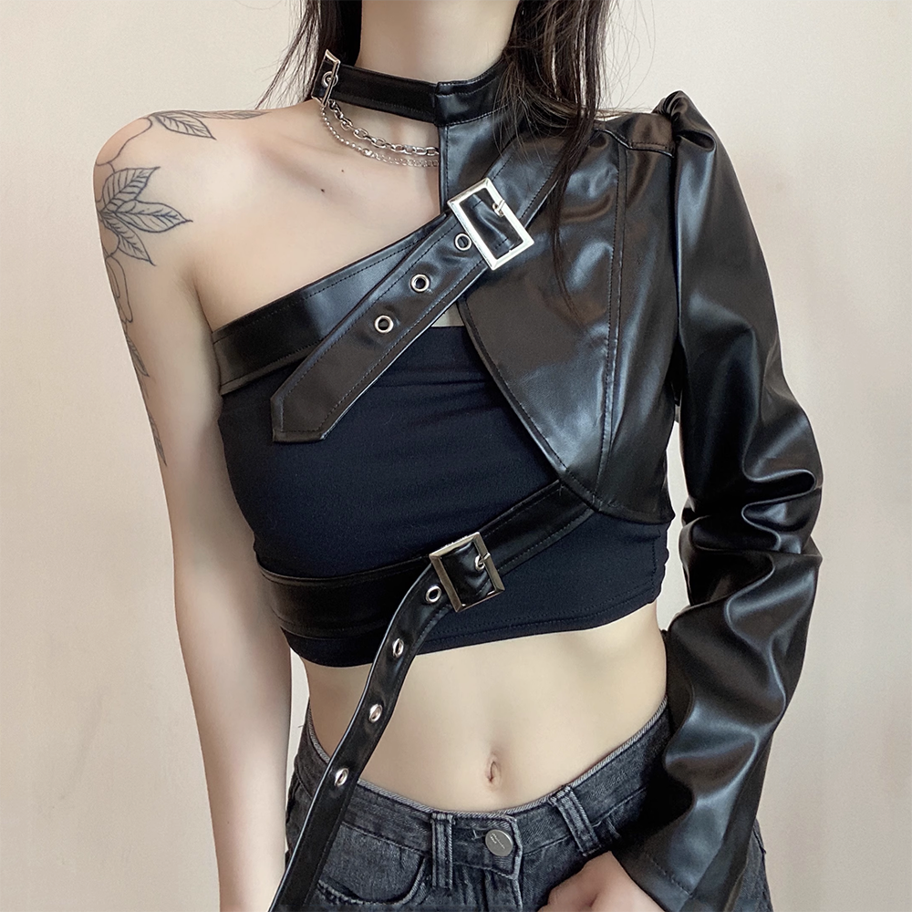 Women's Jazz Dance Performance Outfit - Black American Motorcycle Jacket Top for Group Dance Wear Women's Jazz Dance Performance Outfit - Black American Motorcycle Jacket Top for Group Dance Wear