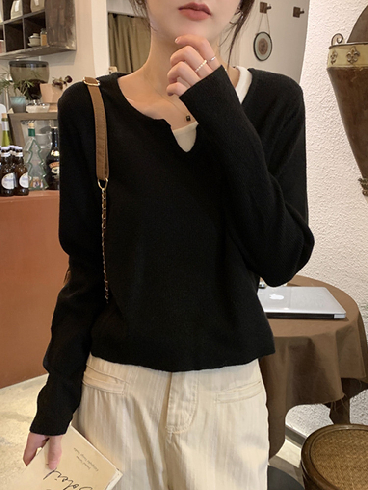 Women's K-Pop Inspired Fake Two-Piece Top, Y2K Style Knitted Layer for Jazz Dance Music Festival Women's K-Pop Inspired Fake Two-Piece Top, Y2K Style Knitted Layer for Jazz Dance Music Festival