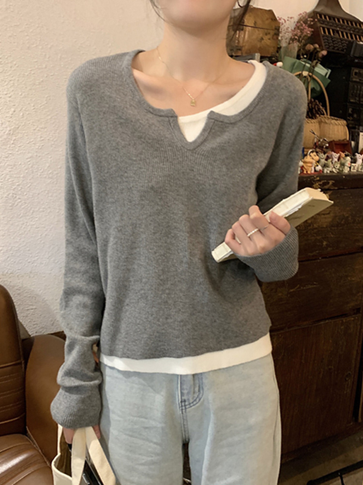 Women's K-Pop Inspired Fake Two-Piece Top, Y2K Style Knitted Layer for Jazz Dance Music Festival Women's K-Pop Inspired Fake Two-Piece Top, Y2K Style Knitted Layer for Jazz Dance Music Festival