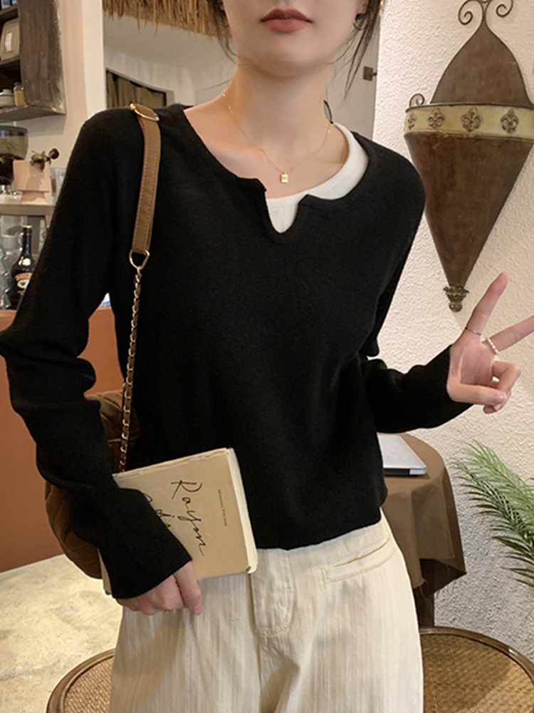 Women's K-Pop Inspired Fake Two-Piece Top, Y2K Style Knitted Layer for Jazz Dance Music Festival Women's K-Pop Inspired Fake Two-Piece Top, Y2K Style Knitted Layer for Jazz Dance Music Festival