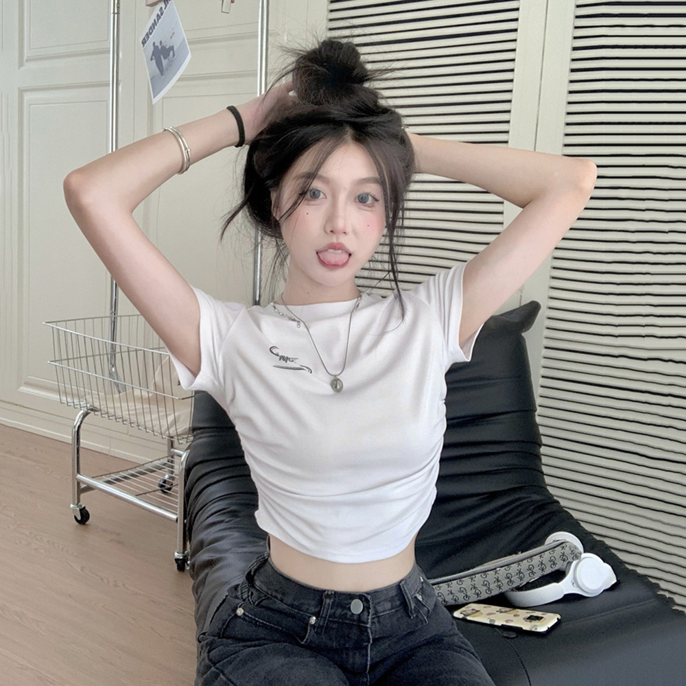 Women's K-Pop Jazz Dance T-Shirt - Hot Girl Music Festival Performance Outfit - Trendy Short Top for Dance Wear