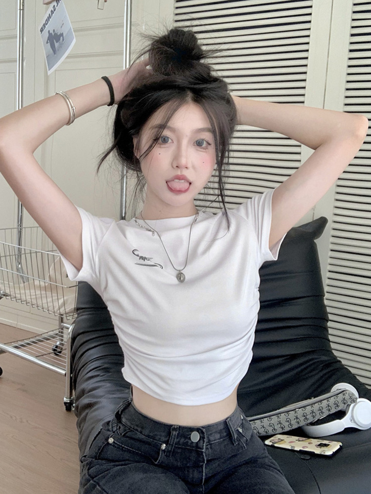 Women's K-Pop Jazz Dance T-Shirt - Hot Girl Music Festival Performance Outfit - Trendy Short Top for Dance Wear