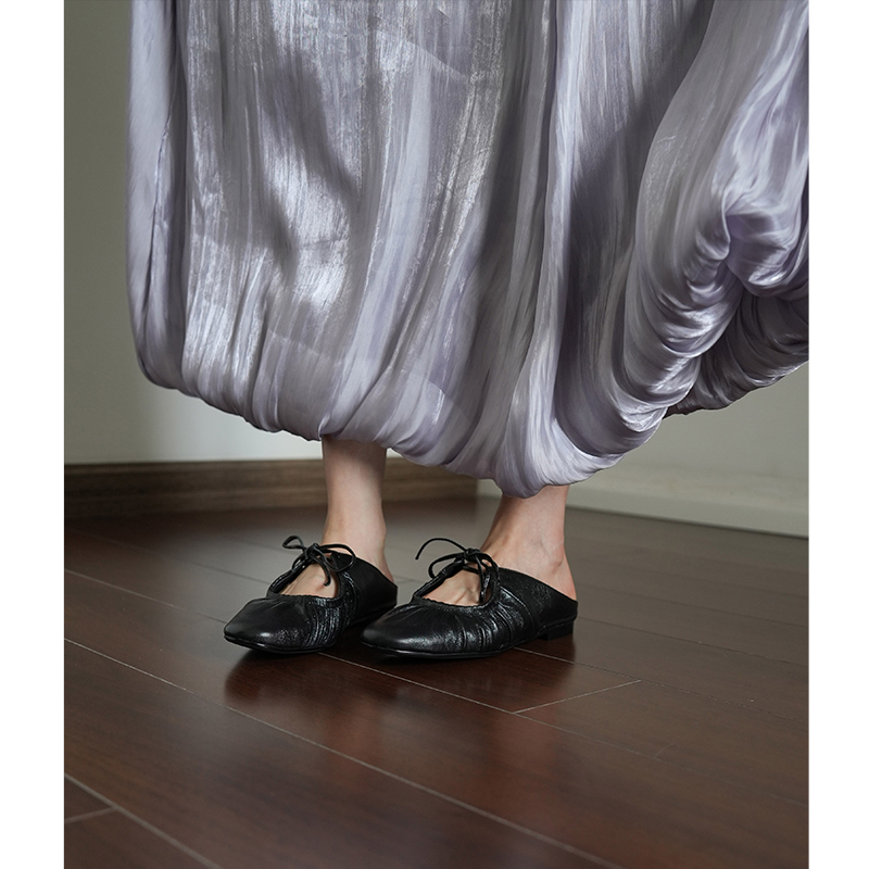 Women's Lace-Up Silver Square Toe Flat Sandals - Summer Outdoor Mules, Simple Half Slippers for Casual Style Women's Lace-Up Silver Square Toe Flat Sandals - Summer Outdoor Mules, Simple Half Slippers for Casual Style