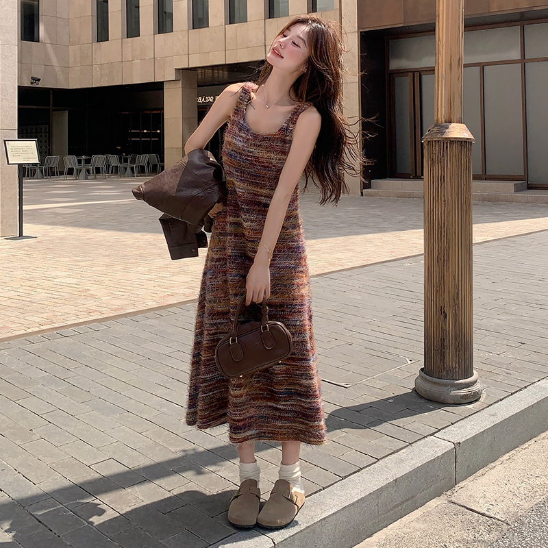 Women's Leather Jacket and Tank Top Dress Two-Piece Set, Long Skirt Outfit for Spring and Autumn 2025, Chic Casual Style