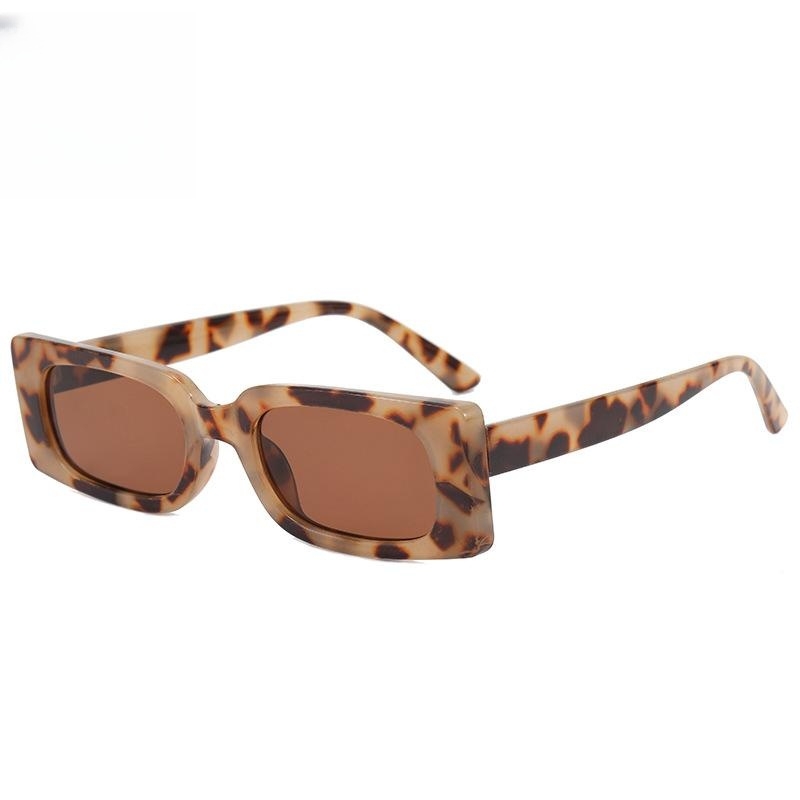 Women's Leopard Print Rectangular Sunglasses for Small Faces - Retro 2025 Style, High-End European American Fashion