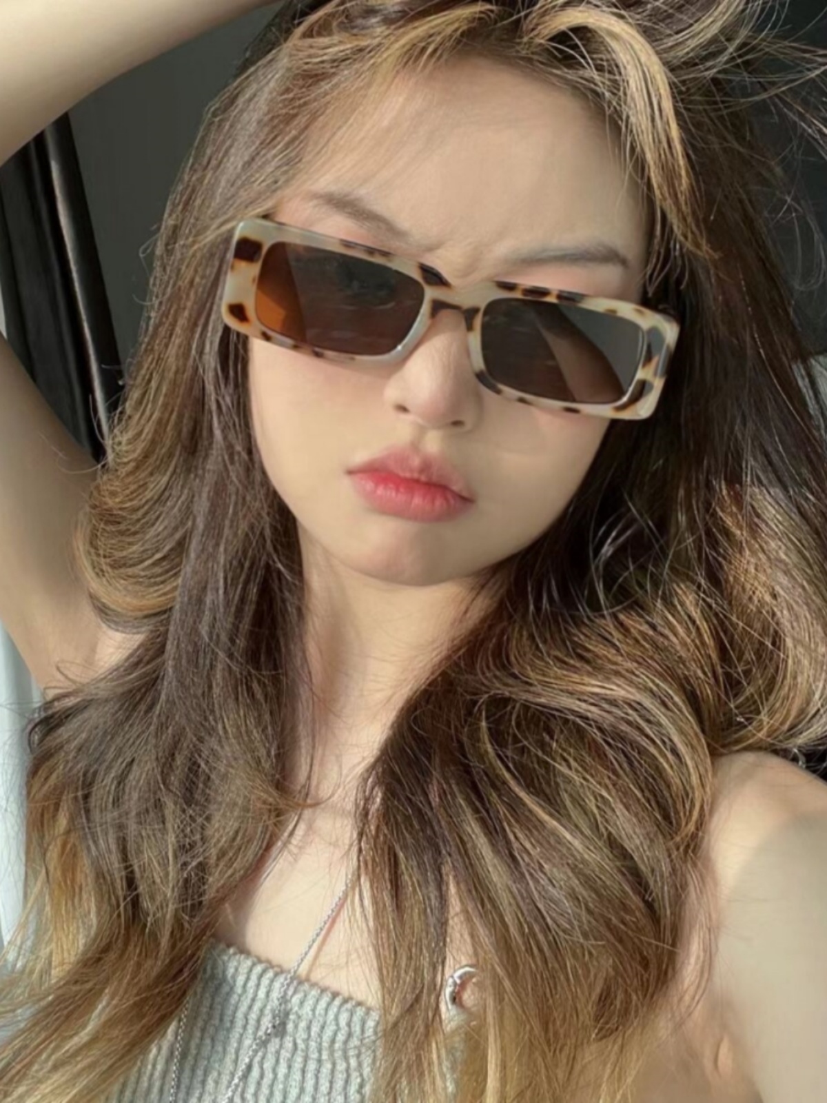 Women's Leopard Print Rectangular Sunglasses for Small Faces - Retro 2025 Style, High-End European American Fashion Women's Leopard Print Rectangular Sunglasses for Small Faces - Retro 2025 Style, High-End European American Fashion