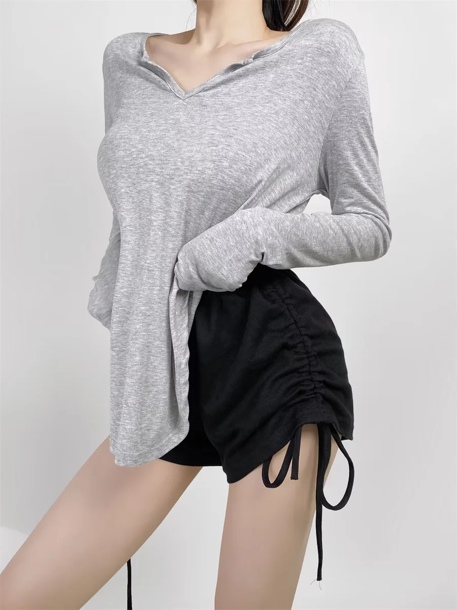 Women’s Long Sleeve V-Neck T-Shirt - Trendy Loose Fit Summer Sun Protection Top in Jazz Lazy Style Women’s Long Sleeve V-Neck T-Shirt - Trendy Loose Fit Summer Sun Protection Top in Jazz Lazy Style