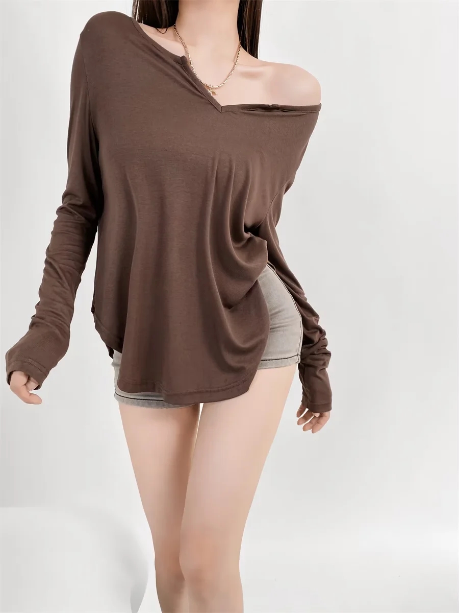 Women’s Long Sleeve V-Neck T-Shirt - Trendy Loose Fit Summer Sun Protection Top in Jazz Lazy Style Women’s Long Sleeve V-Neck T-Shirt - Trendy Loose Fit Summer Sun Protection Top in Jazz Lazy Style