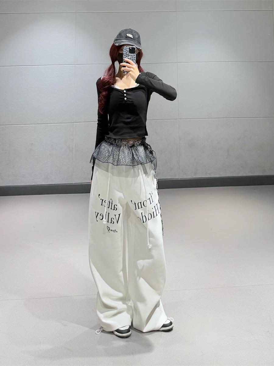 Women's Loose Jazz Dance Sweatpants with American-Style White Letters, Korean Ins Versatile Sports Pants
