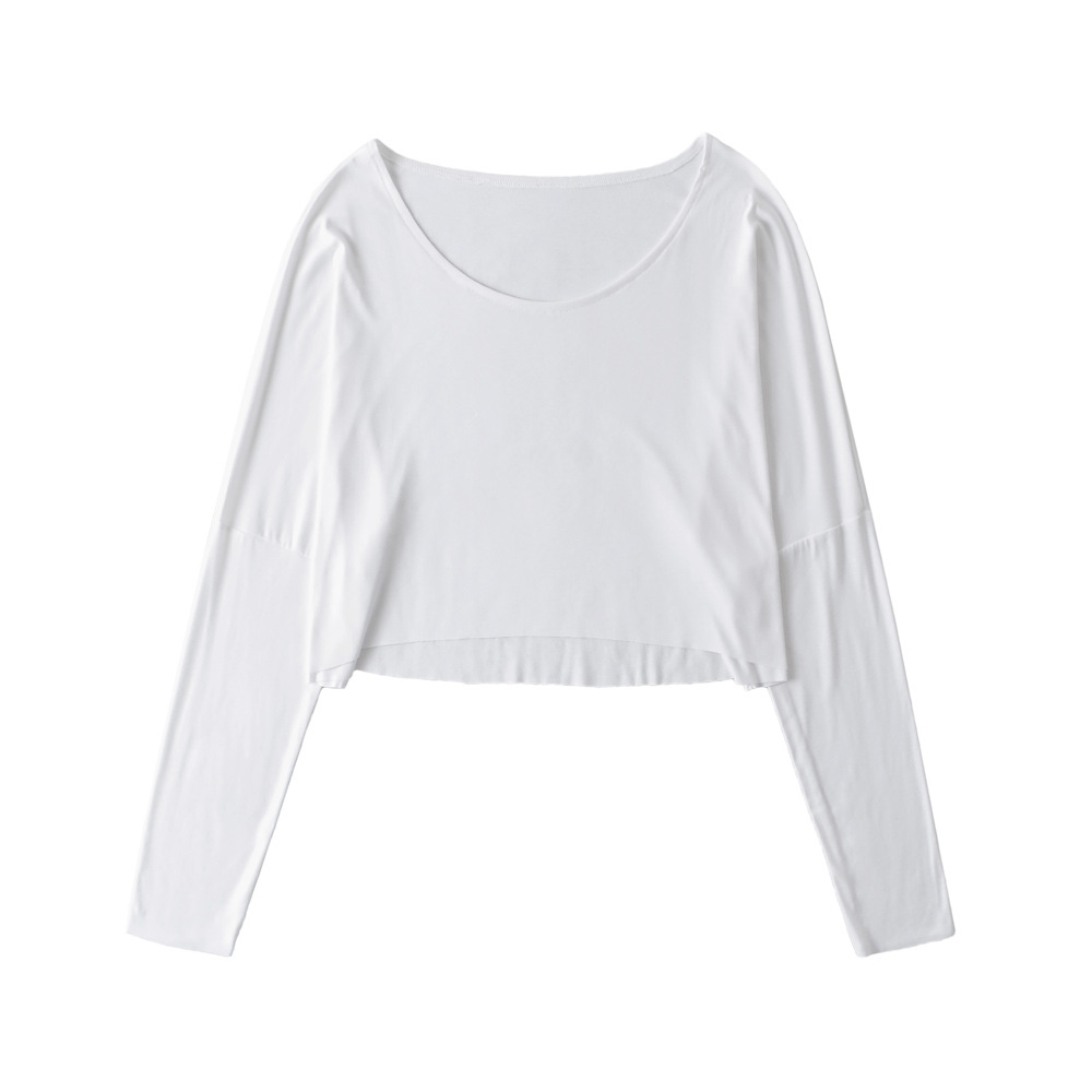 Women's Loose Off-Shoulder Long Sleeve Jazz Dance Crop Top - White Sun Protection T-Shirt for 90s Inspired Style Women's Loose Off-Shoulder Long Sleeve Jazz Dance Crop Top - White Sun Protection T-Shirt for 90s Inspired Style