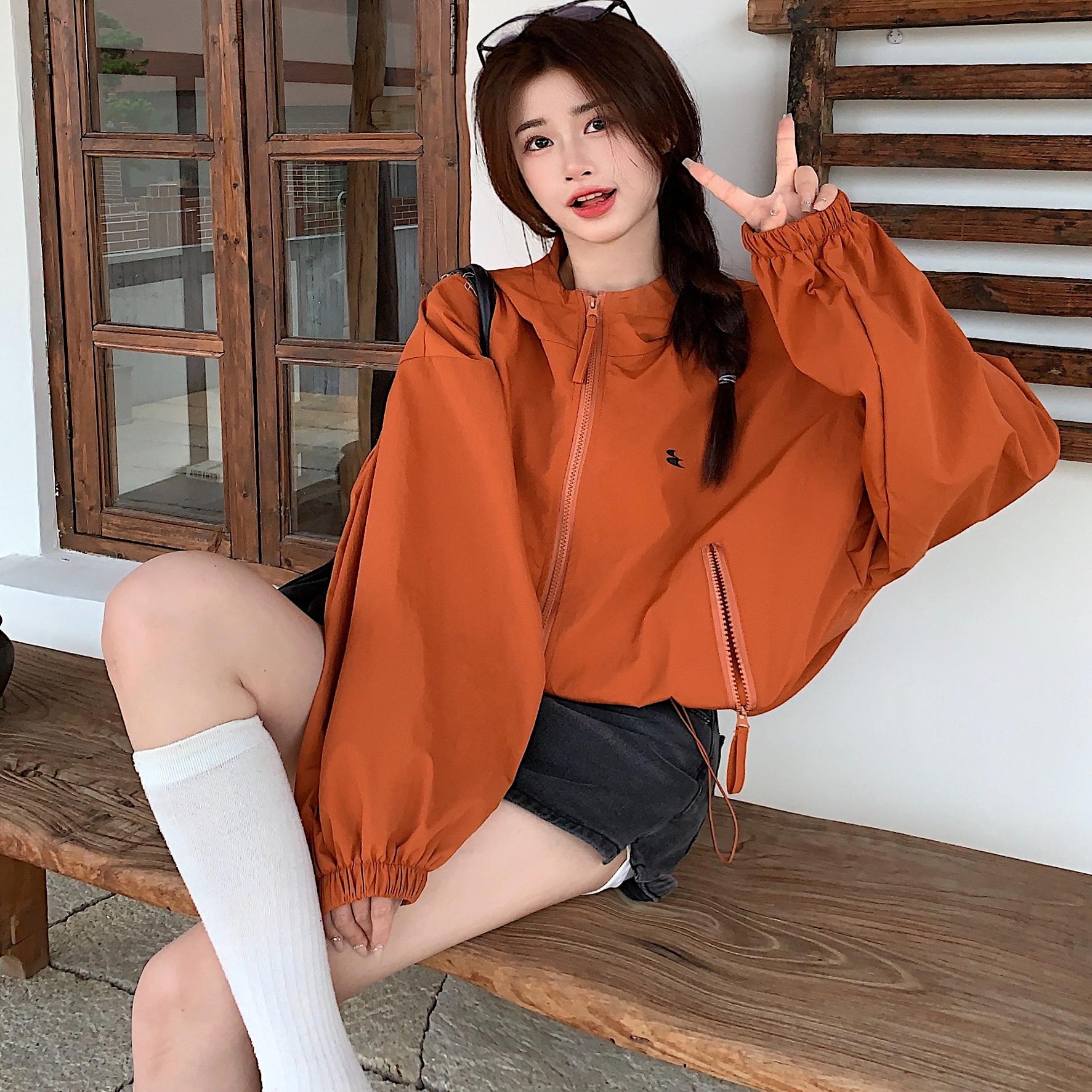 Women's Loose Sports Windbreaker Jacket with Drawstring, Double Zipper, and Hood - Casual Street Style Outerwear