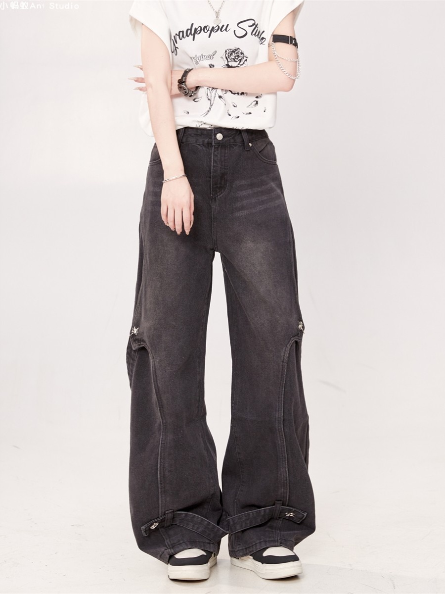 Women's Loose Straight Patchwork Denim Cargo Pants - Versatile High Street Style for Autumn 2025 Women's Loose Straight Patchwork Denim Cargo Pants - Versatile High Street Style for Autumn 2025