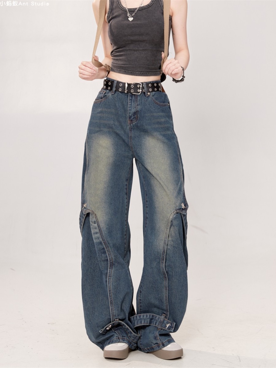 Women's Loose Straight Patchwork Denim Cargo Pants - Versatile High Street Style for Autumn 2025 Women's Loose Straight Patchwork Denim Cargo Pants - Versatile High Street Style for Autumn 2025