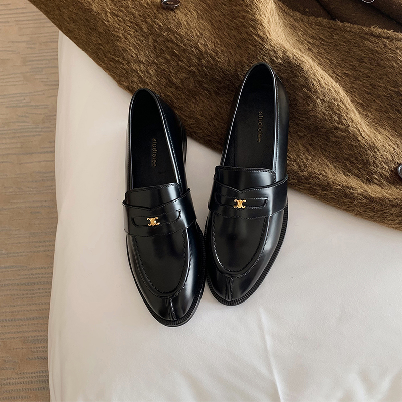 Women's Low-Heeled Chunky Retro Loafers in Leather - 2025 Arc de Triomphe Style, British-Inspired Slip-On Shoes