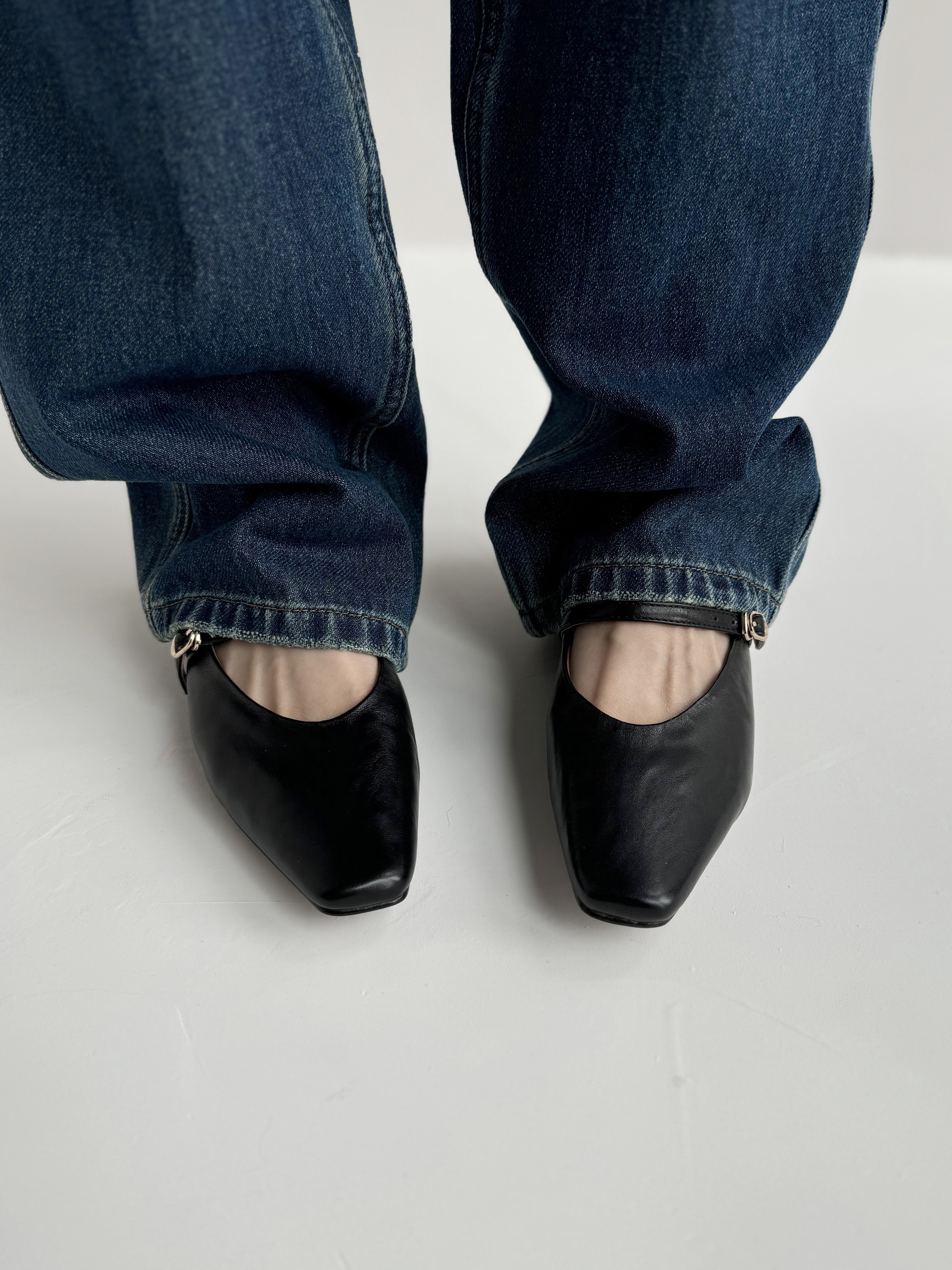 Women's Low-Heeled Square-Toe Slip-On Shoes with One-Strap Buckle - Versatile Comfort for Work and Commuting, All Season Style