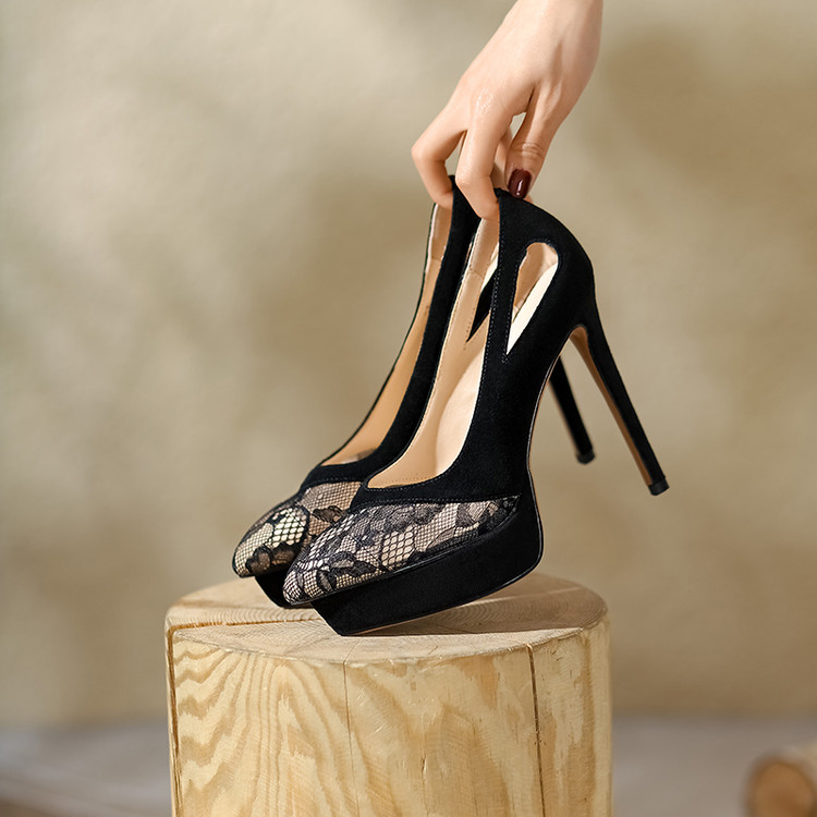 Women's Luxury Pointed Toe French Lace Mesh Mid-Heel Sandals - 2025 New Style Party Fashion Heels