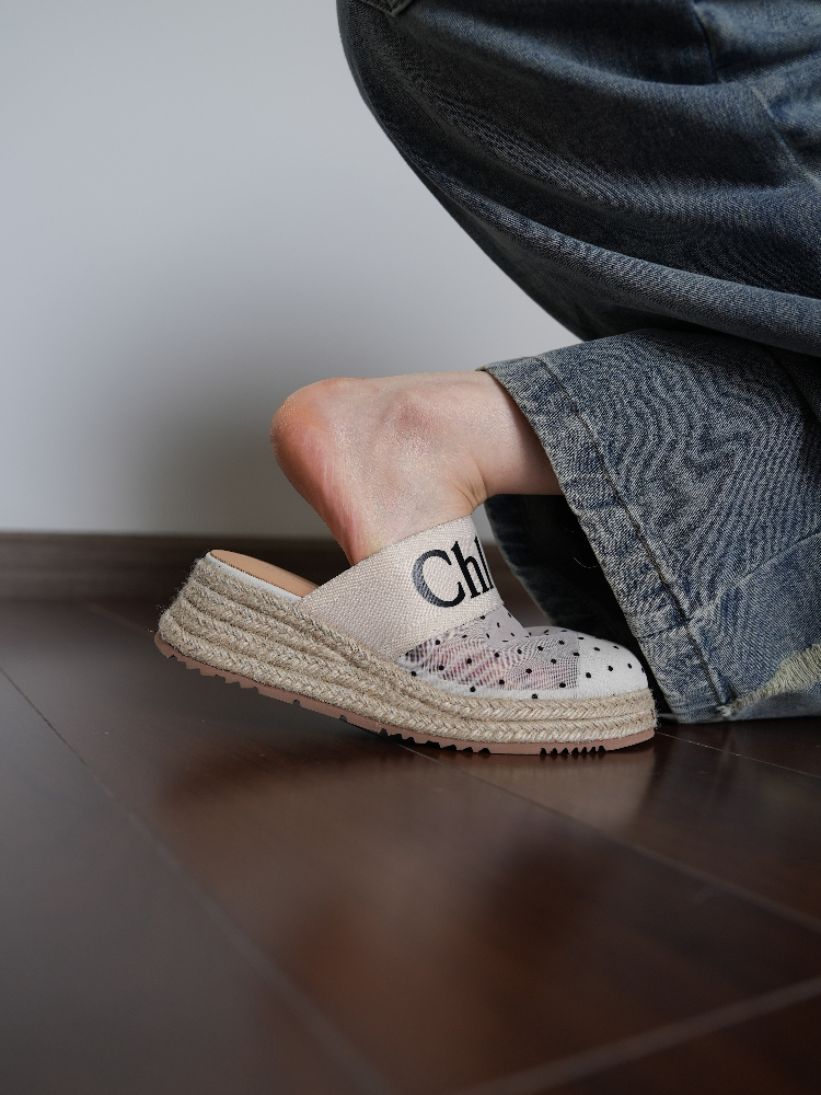 Womenâ€™s Mesh Toe Cap Slippers - Flat Thick-Soled, Height-Increasing, Simple Versatile Half-Drag Straw Woven Design