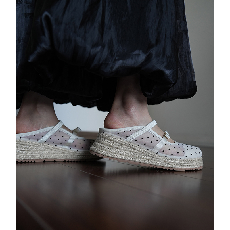 Women's Mesh Toe Cap Slippers, Thick-Soled Wedge Sandals with Bowknot, Summer Outdoor Footwear, Trendy Casual Style Women's Mesh Toe Cap Slippers, Thick-Soled Wedge Sandals with Bowknot, Summer Outdoor Footwear, Trendy Casual Style