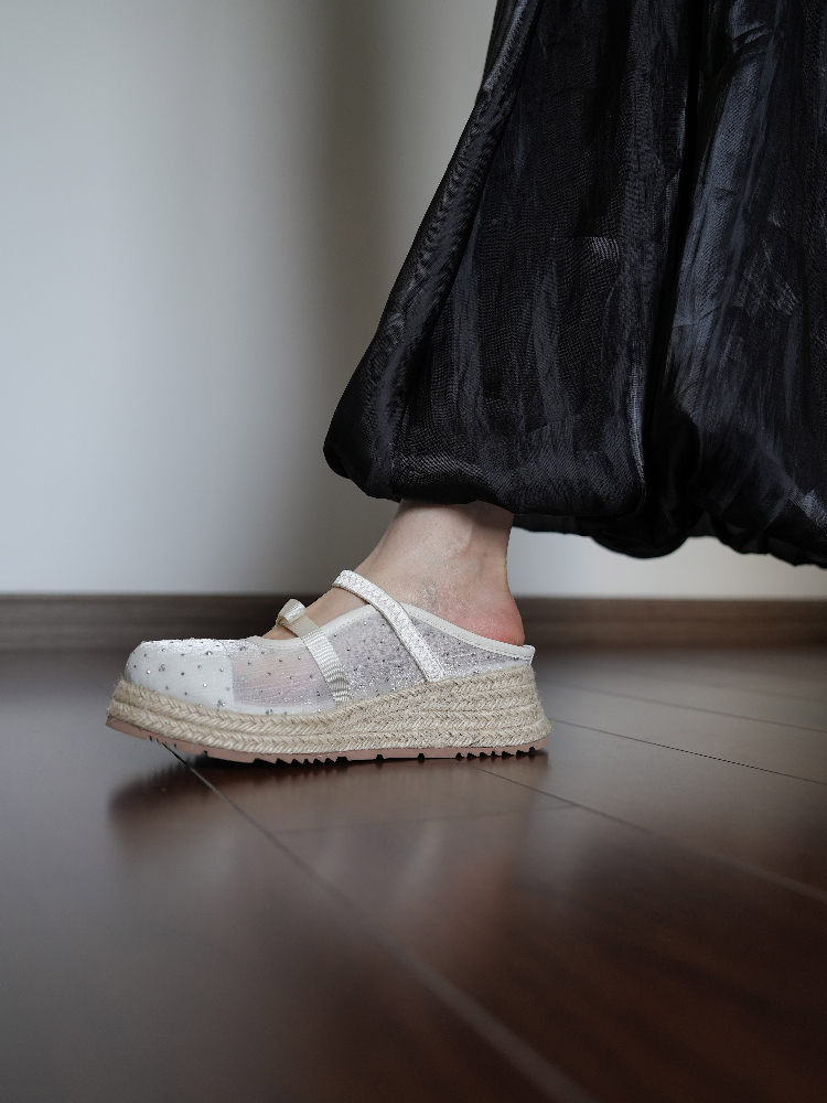 Women's Mesh Toe Cap Slippers, Thick-Soled Wedge Sandals with Bowknot, Summer Outdoor Footwear, Trendy Casual Style Women's Mesh Toe Cap Slippers, Thick-Soled Wedge Sandals with Bowknot, Summer Outdoor Footwear, Trendy Casual Style