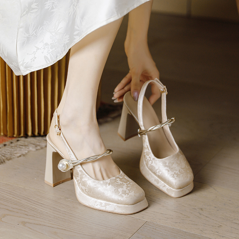 Women's National Style Chunky Heel Mary Jane Shoes, Waterproof Platform Closed-Toe Sandals, Summer Fashion