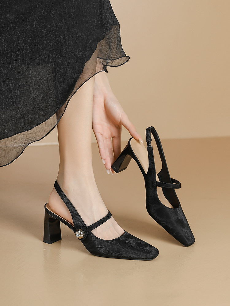 Women's National Style High-Heeled Shoes, Chunky Heel Mary Jane Flats, Closed-Toe Sandals, Summer 2025, Chinese Qipao Inspired