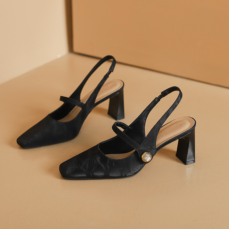 Women's National Style High-Heeled Shoes, Chunky Heel Mary Jane Flats, Closed-Toe Sandals, Summer 2025, Chinese Qipao Inspired