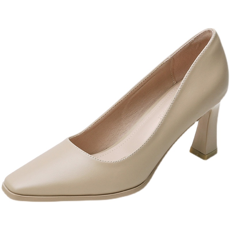 Women's Nude High Heels, 2025 French Style Small Square Toe Retro Flats, Soft Leather, Non-Chafing Professional Work Shoes Women's Nude High Heels, 2025 French Style Small Square Toe Retro Flats, Soft Leather, Non-Chafing Professional Work Shoes