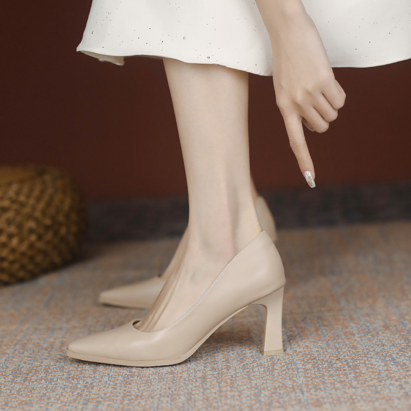 Women's Nude High Heels, 2025 French Style Small Square Toe Retro Flats, Soft Leather, Non-Chafing Professional Work Shoes Women's Nude High Heels, 2025 French Style Small Square Toe Retro Flats, Soft Leather, Non-Chafing Professional Work Shoes