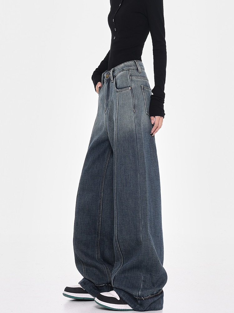 Women’s Ombre Design Wide-Leg Fleece Jeans - Black Straight Loose Floor-Length Pants for Winter Style Women’s Ombre Design Wide-Leg Fleece Jeans - Black Straight Loose Floor-Length Pants for Winter Style