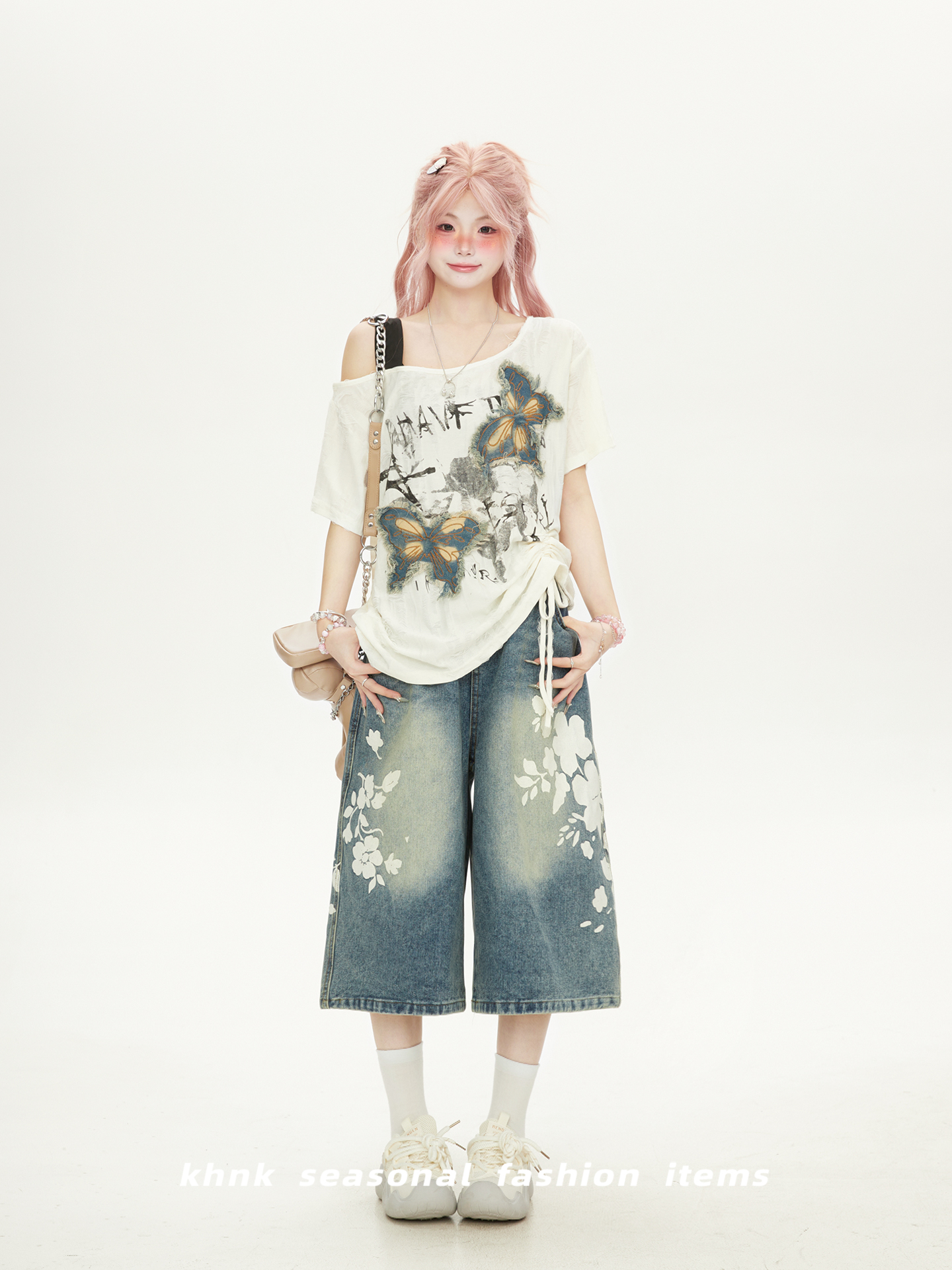 Women’s One-Shoulder Butterfly Patch Embroidered Short Sleeve T-Shirt - Summer Ripped Off-Shoulder Hot Girl Style Women’s One-Shoulder Butterfly Patch Embroidered Short Sleeve T-Shirt - Summer Ripped Off-Shoulder Hot Girl Style