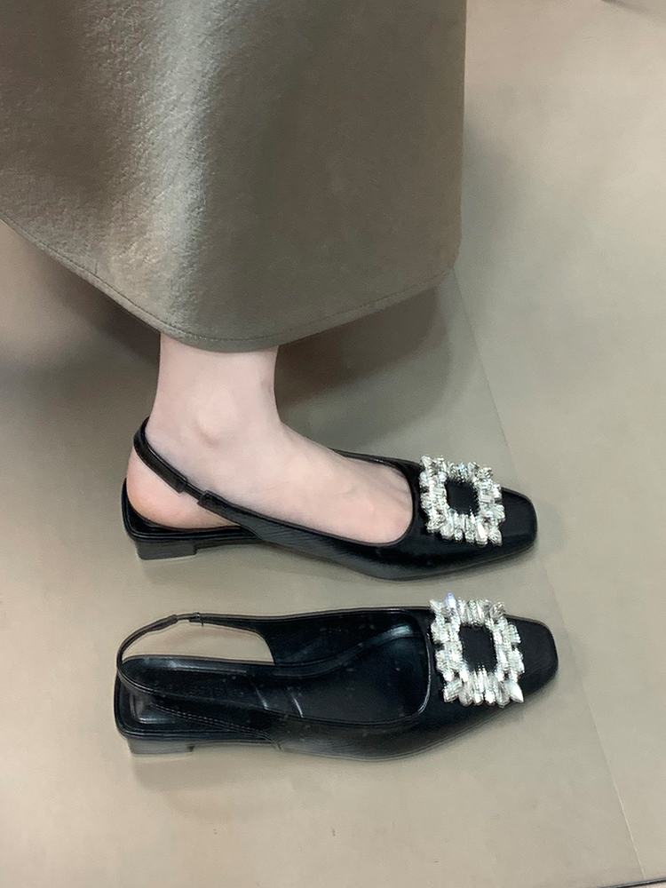 Women's Open-Toe Chunky Heels Sandals with Rhinestones, Elegant Backless Design for Skirts, 2025 Trendy French Style Women's Open-Toe Chunky Heels Sandals with Rhinestones, Elegant Backless Design for Skirts, 2025 Trendy French Style