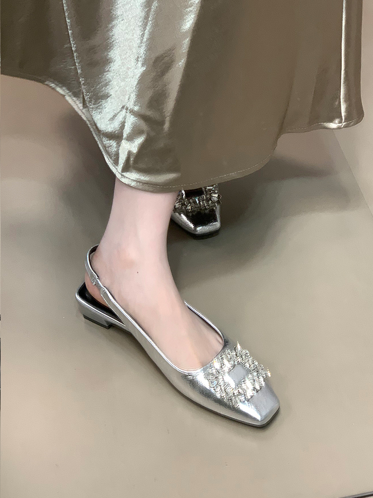 Women's Open-Toe Chunky Heels Sandals with Rhinestones, Elegant Backless Design for Skirts, 2025 Trendy French Style Women's Open-Toe Chunky Heels Sandals with Rhinestones, Elegant Backless Design for Skirts, 2025 Trendy French Style