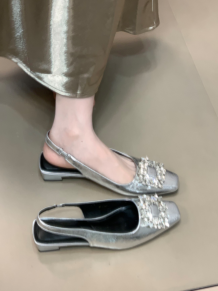 Women's Open-Toe Chunky Heels Sandals with Rhinestones, Elegant Backless Design for Skirts, 2025 Trendy French Style Women's Open-Toe Chunky Heels Sandals with Rhinestones, Elegant Backless Design for Skirts, 2025 Trendy French Style